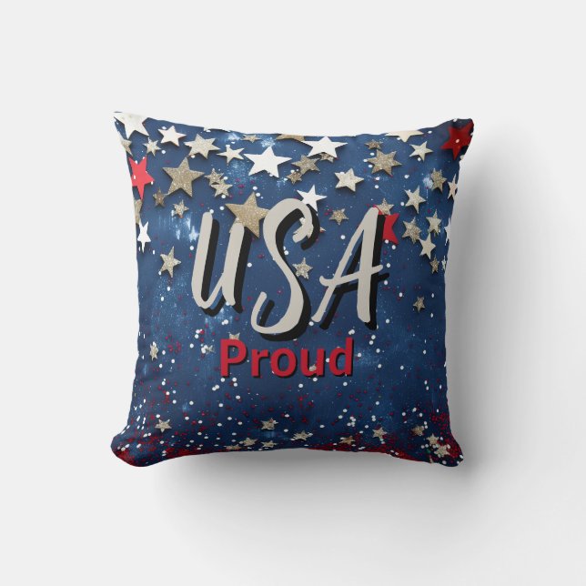 Star Spangled USA Proud Throw Pillow (Front)