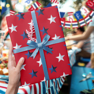 Star Spangled White Blue Red Big Stars Americana Wrapping Paper