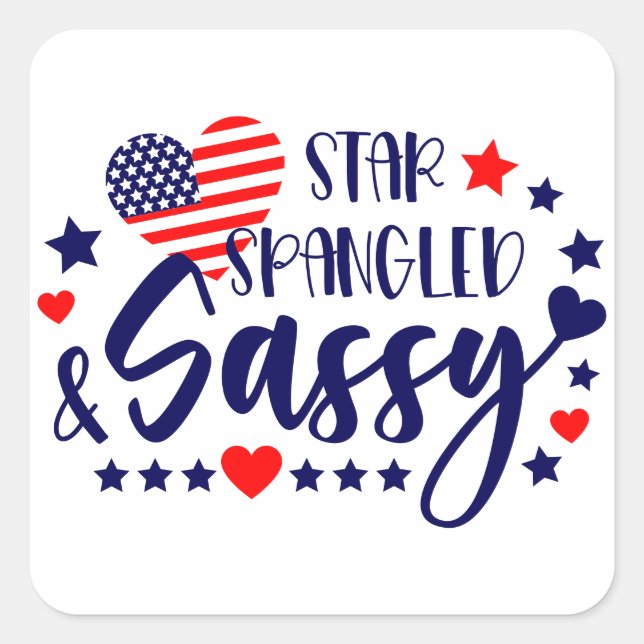 Star Spankled and Sassy American Flag Heart Square Sticker (Front)