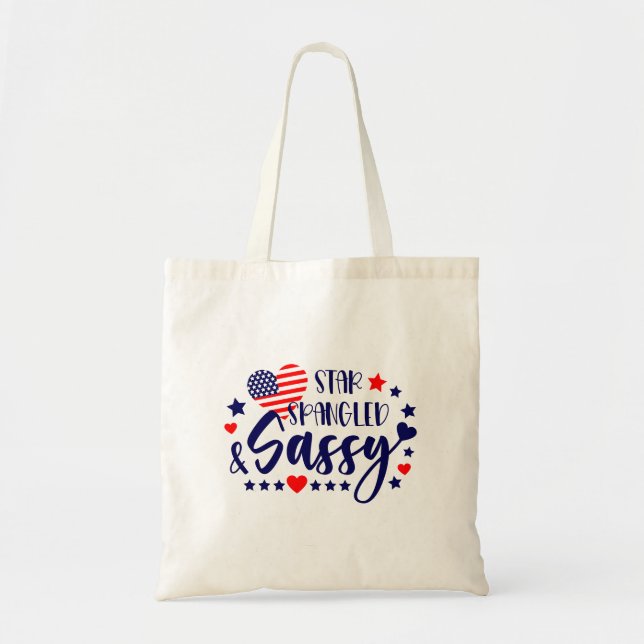 Star Spankled and Sassy American Flag Heart Tote Bag (Front)