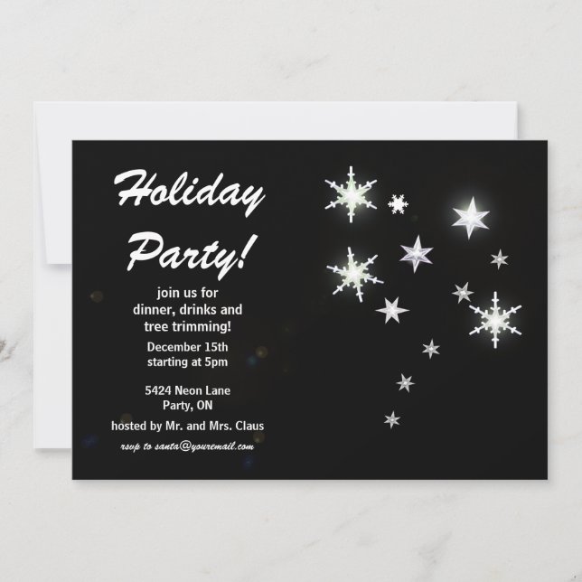 Star Sparkle Black Holiday Party Invitation (Front)