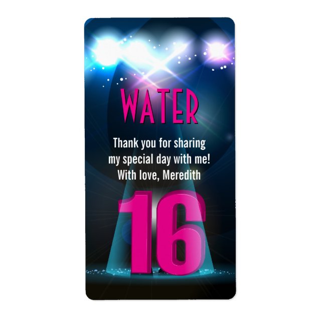 Star Spotlight Pink Sweet 16 Favor Label (Front)
