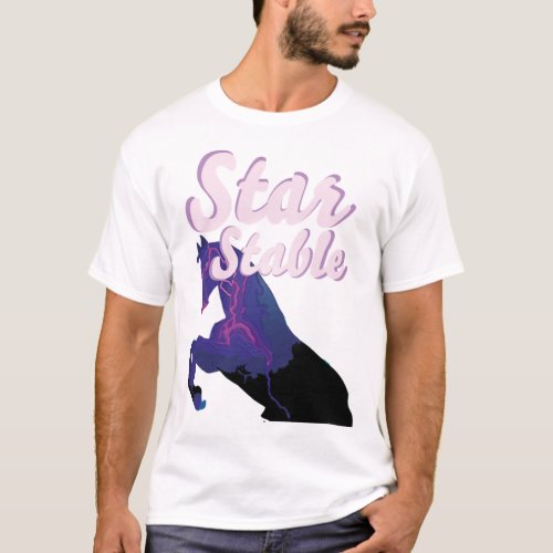 Star Stable Online Game Purple Pink Horse    T_Shirt