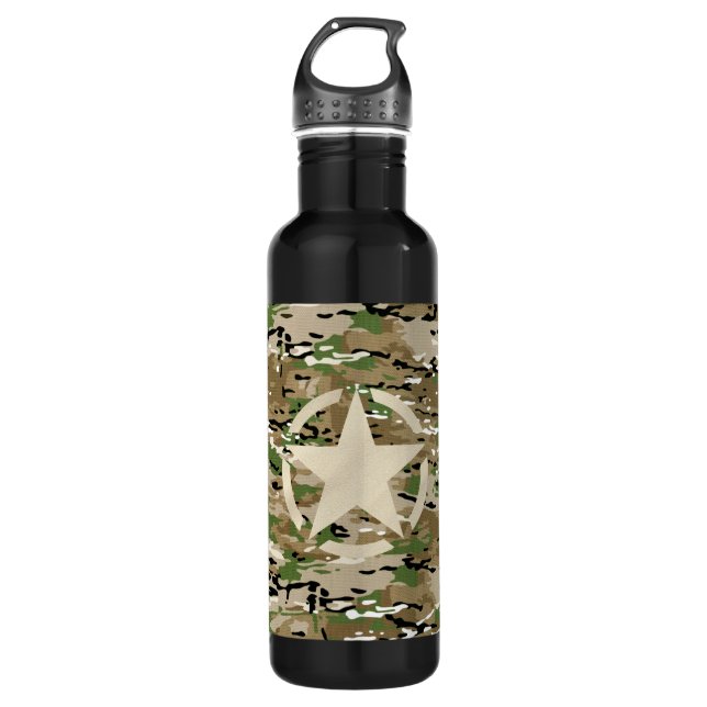 Star Stencil Classic Decal on Camo Style Water Bottle (Front)