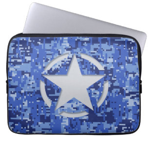 Star Stencil Graphic Decal Navy Blue Camo Laptop Sleeve