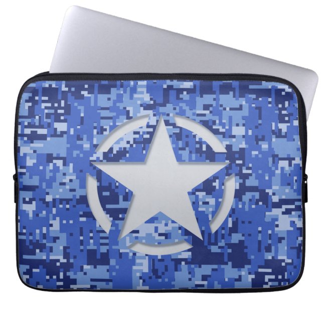 Star Stencil Graphic Decal Navy Blue Camo Laptop Sleeve (Front)