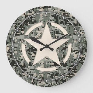 Star Stencil on Digital Camouflage Large Clock