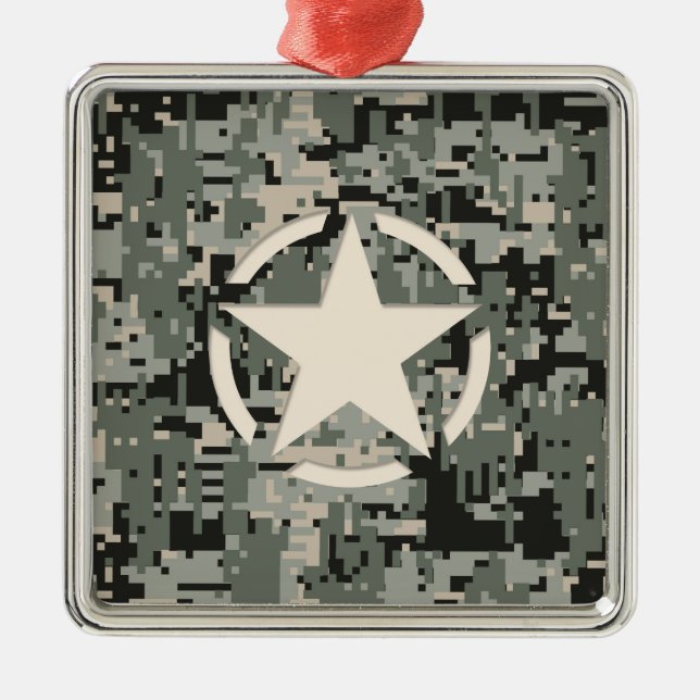 Star Stencil on Digital Camouflage Metal Ornament (Front)