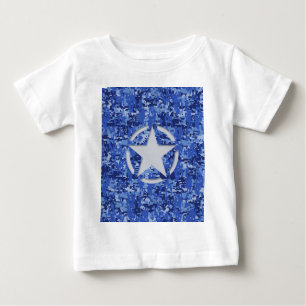 Star Stencil Retro Navy Blue Camouflage Baby T-Shirt