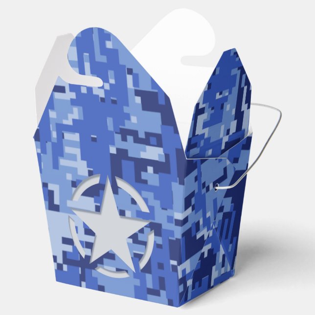 Star Stencil Retro Navy Blue Camouflage Favor Boxes (Opened)
