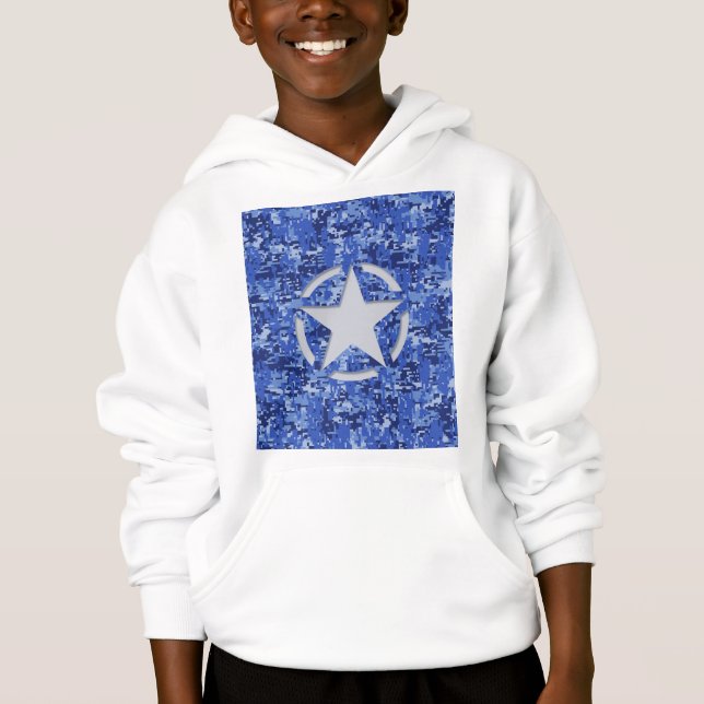 Star Stencil Retro Navy Blue Camouflage Hoodie (Front)