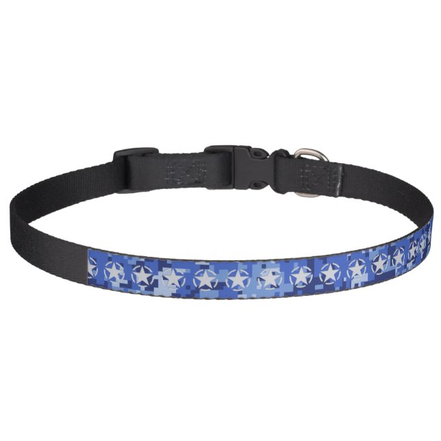 Star Stencil Retro Navy Blue Camouflage Pet Collar (Front)