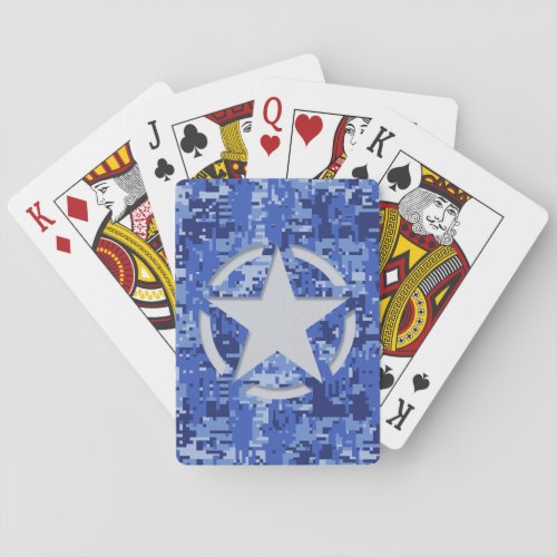Star Stencil Retro Navy Blue Camouflage Playing Cards