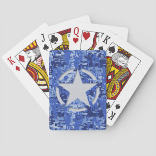 Star Stencil Retro Navy Blue Camouflage Poker Cards