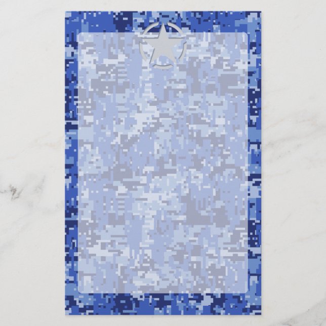 Star Stencil Retro Navy Blue Camouflage Stationery (Front)