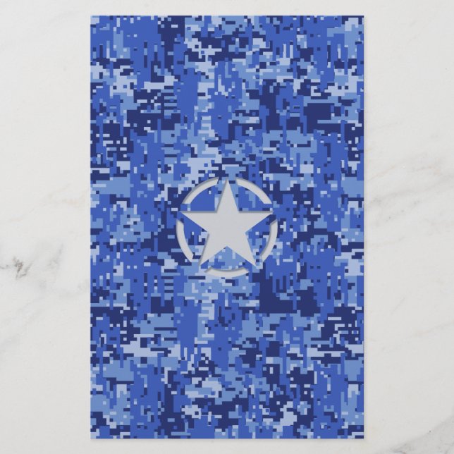 Star Stencil Retro Navy Blue Camouflage Stationery (Front)