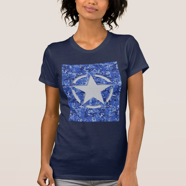 Star Stencil Retro Navy Blue Camouflage T-Shirt (Front)