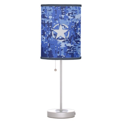 Star Stencil Retro Navy Blue Camouflage Table Lamp