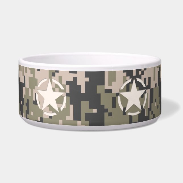 Star Stencil Tag Decal Style Khaki Camouflage Bowl (Front)