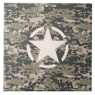 Star Stencil Tag Decal Style Khaki Camouflage Ceramic Tile