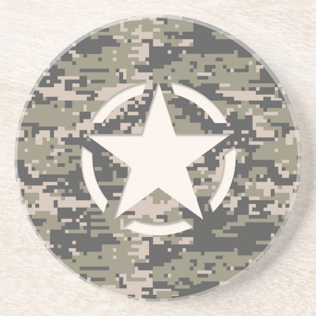 Star Stencil Tag Decal Style Khaki Camouflage Coaster (Front)