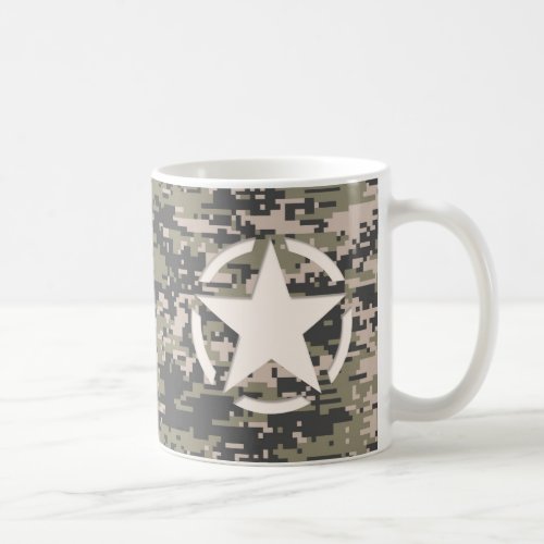 Star Stencil Tag Decal Style Khaki Camouflage Coffee Mug