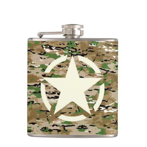 Star Stencil Vintage Burlap Camo Style Flask