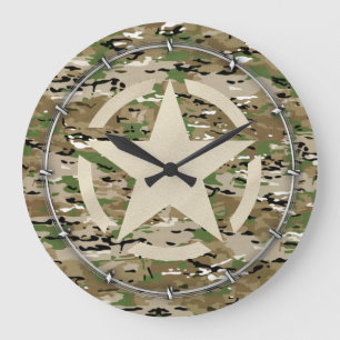 Star Stencil Vintage Camouflage Decor Large Clock