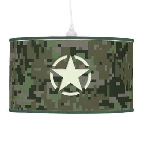 Star Stencil Vintage Decal Green Camouflage Hanging Lamp