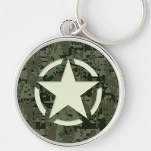 Star Stencil Vintage Decal Green Camouflage Keychain