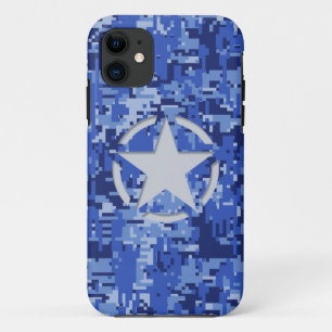 Star Stencil Vintage Decal Navy Blue Digital Camo iPhone 11 Case