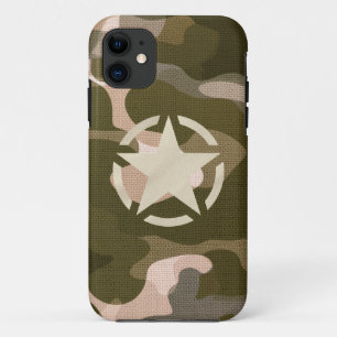 Star Stencil Vintage Decal on Camo Style iPhone Ca iPhone 11 Case