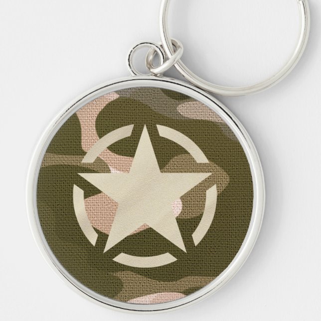 Star Stencil Vintage Decal on Camo Style Keychain (Front)