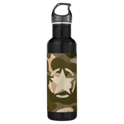 Star Stencil Vintage Decal on Camo Style Water Bottle