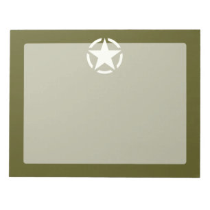 Star Stencil Vintage Decal on Kaki Green Notepad