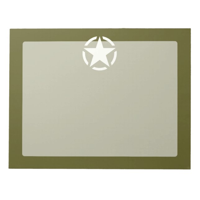Star Stencil Vintage Decal on Kaki Green Notepad (Front)