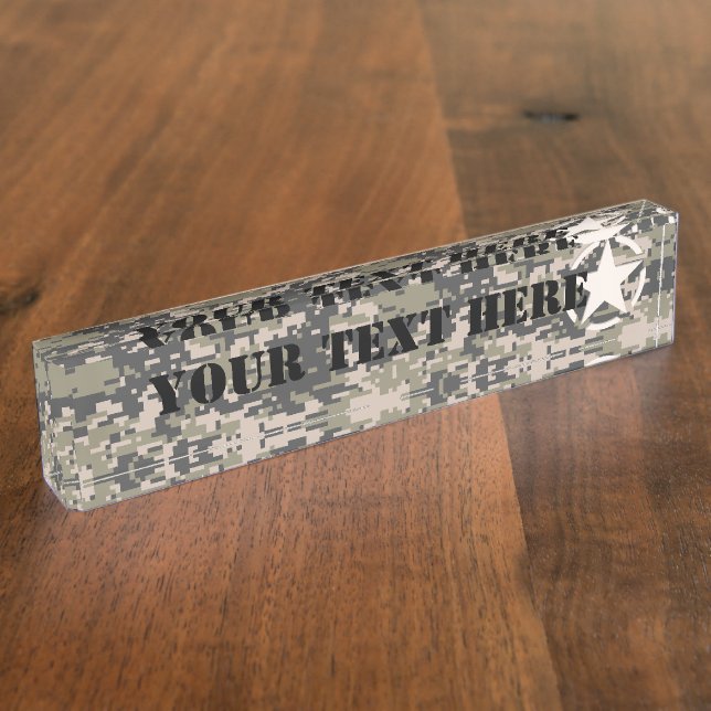 Star Stencil Vintage Digital Camo Personalize Name Plate (Side)