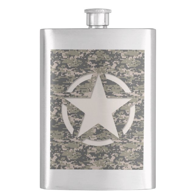 Star Stencil Vintage Digital Camo Style Flask (Front)