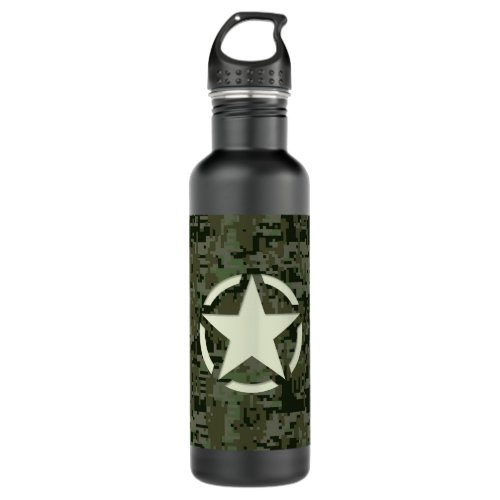 Star Stencil Vintage Digital Camouflage Style Stainless Steel Water Bottle