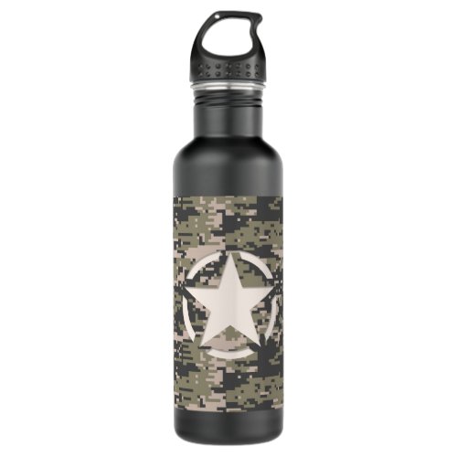 Star Stencil Vintage Digital Camouflage Style Stainless Steel Water Bottle