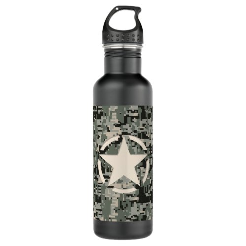 Star Stencil Vintage Digital Camouflage Style Water Bottle