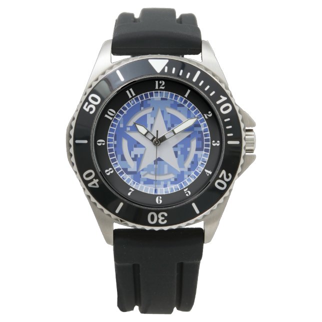 Star Stencil Vintage  Navy Blue Dial Watch (Front)