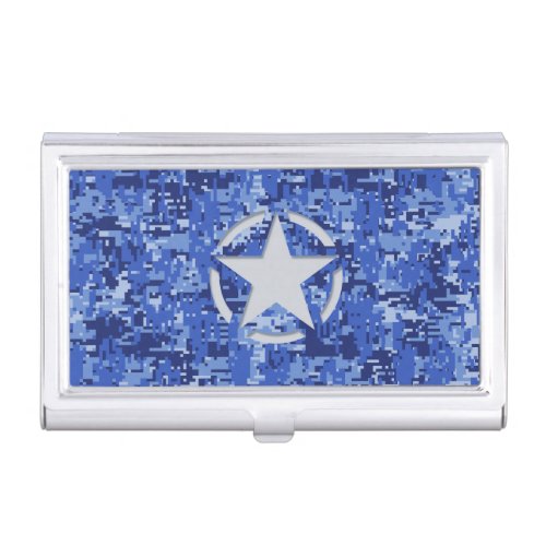 Star Stencil Vintage Navy Blue Digital Camo Case For Business Cards