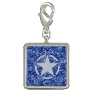 Star Stencil Vintage Navy Blue Digital Camo Charm