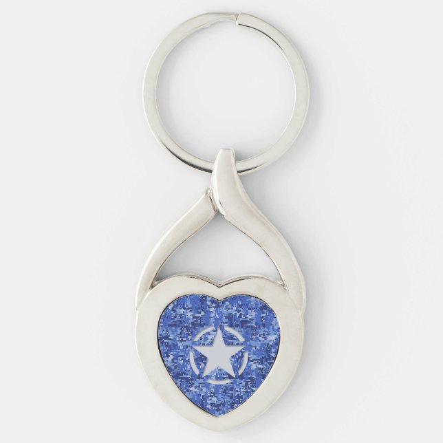 Star Stencil Vintage Navy Blue Digital Camo Keychain (Front)