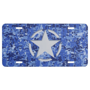 Star Stencil Vintage Navy Blue Digital Camo License Plate