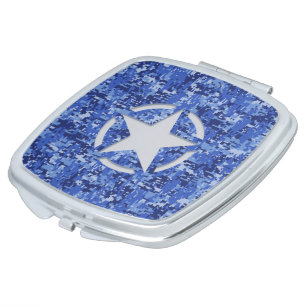 Star Stencil Vintage Navy Blue Digital Camo Makeup Mirror