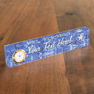 Star Stencil Vintage Navy Blue Digital Camo Nameplate