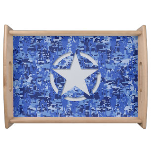 Star Stencil Vintage Navy Blue Digital Camo Serving Tray