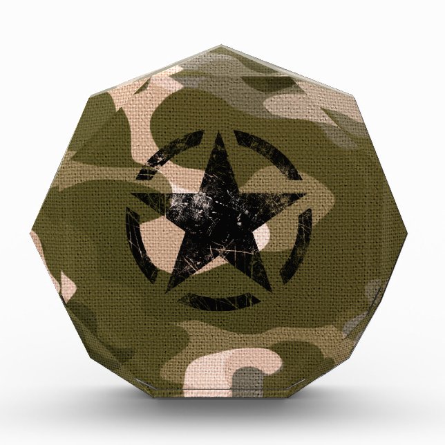 Star Stencil Vintage on Camouflage Acrylic Award (Front)